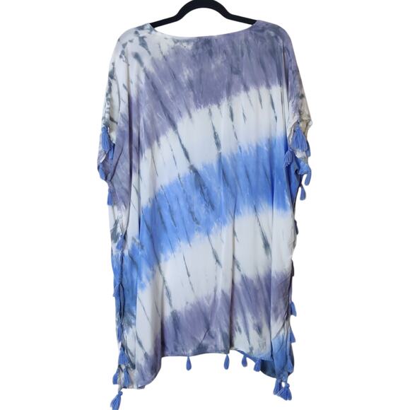 Surf Gypsy Blue Tassel Tie Dye Lightweight Sheer Swim Cover Up Tunic Small Boho - Picture 2 of 12